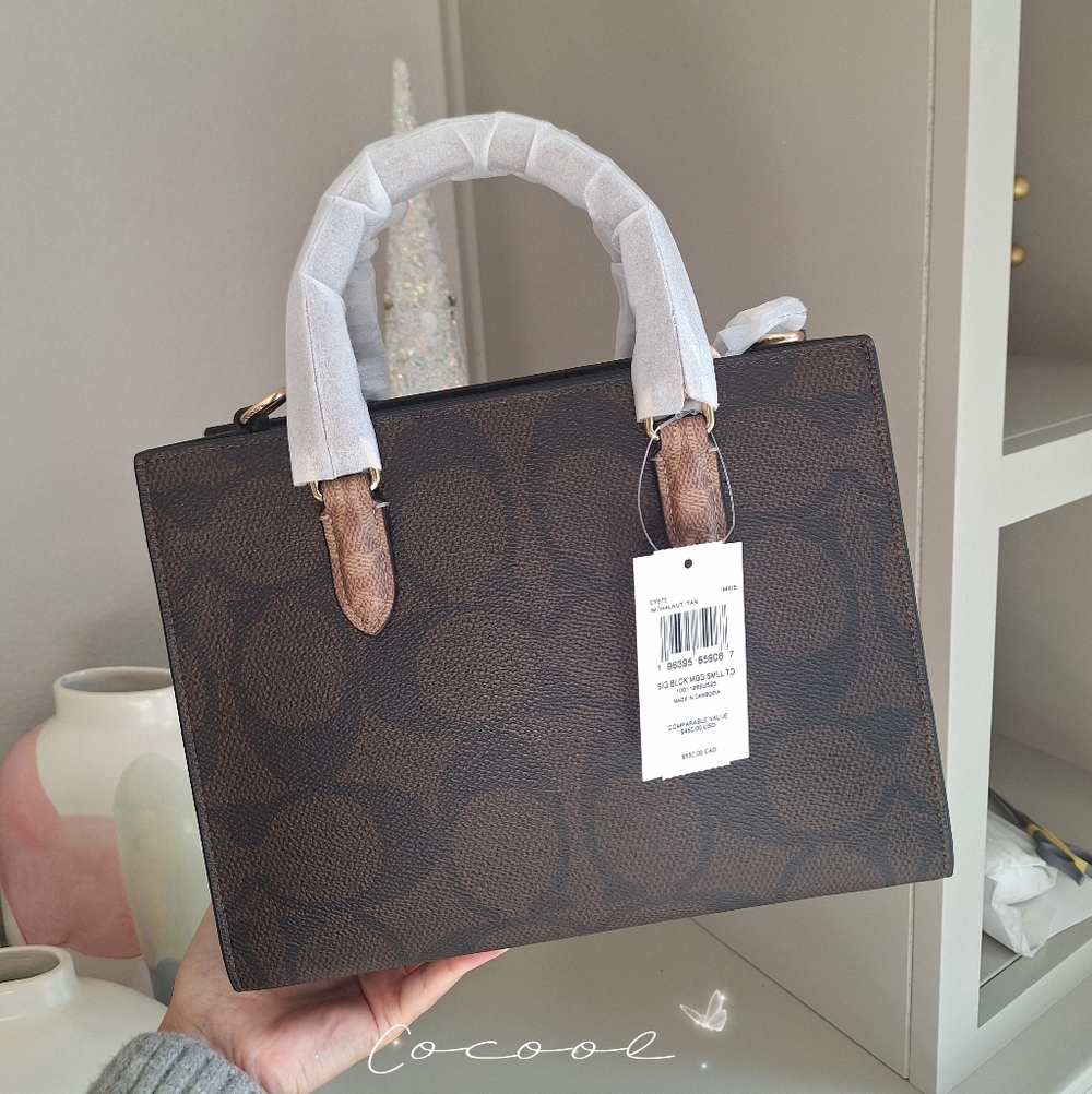 NWT!COACH MAGGIE SMALL TOTE BAG IN BLOCKED SIGNATURE CANVAS (COACH CY676) - Picture 3 of 10